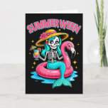 Summerween Mermaid Skeleton Halloween Flamingo Sum Card