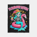 Summerween Mermaid Skeleton Halloween Flamingo Sum Fleece Blanket