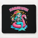 Summerween Mermaid Skeleton Halloween Flamingo Sum Mouse Pad