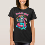 Summerween Mermaid Skeleton Halloween Flamingo Sum T-Shirt