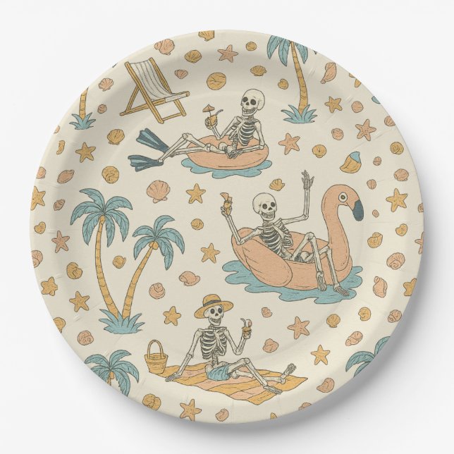 Summerween Party Skeleton Paper Plates (Front)