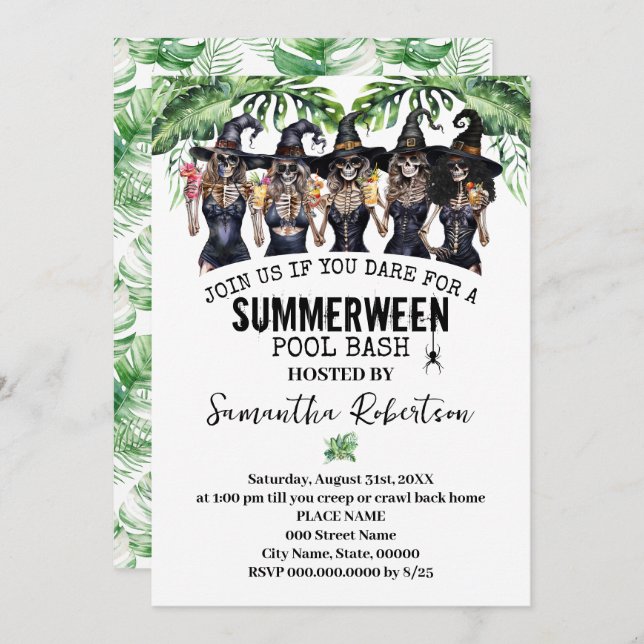 Summerween Party Witches Girls Pool Bash Invitation (Front/Back)