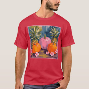 Summerween Pink Pumpkin Pineapple Hibiscus Hallowe T-Shirt