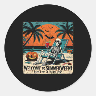 Summerween Skeleton Beach Halloween Tropical Art 1 Classic Round Sticker