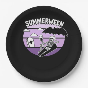 Summerween Skeleton Chillin, Unisex Halloween Shir Paper Plates