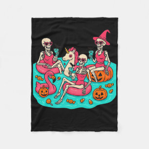 Summerween Skeleton Flamingo Just Waiting For Hall Fleece Blanket