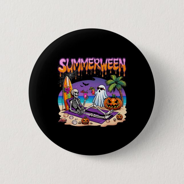 Summerween Skeleton Ghost Beach Funny Spooky Hallo Button (Front)