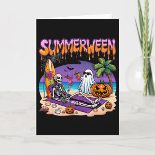 Summerween Skeleton Ghost Beach Funny Spooky Hallo Card