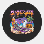 Summerween Skeleton Ghost Beach Funny Spooky Hallo Classic Round Sticker