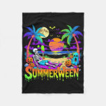 Summerween Skeleton Ghost Beach Funny Spooky Hallo Fleece Blanket