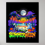 Summerween Skeleton Ghost Beach Funny Spooky Hallo Poster