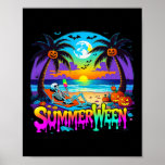 Summerween Skeleton Ghost Beach Funny Spooky Hallo Poster