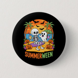 Summerween Skeleton Ghost Beach Halloween Party Fu Button