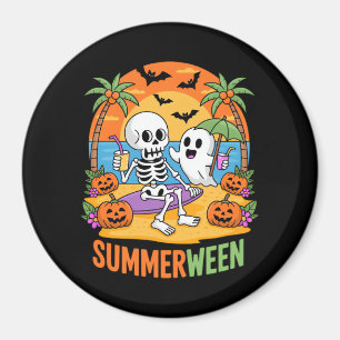 Summerween Skeleton Ghost Beach Halloween Party Fu Magnet