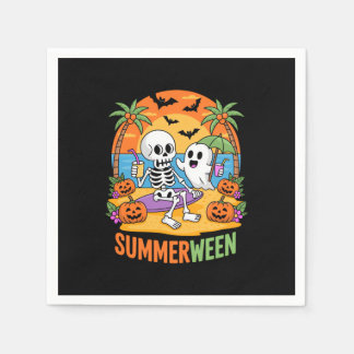 Summerween Skeleton Ghost Beach Halloween Party Fu Napkins