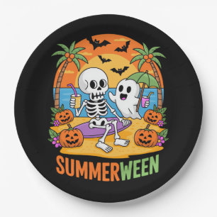 Summerween Skeleton Ghost Beach Halloween Party Fu Paper Plates