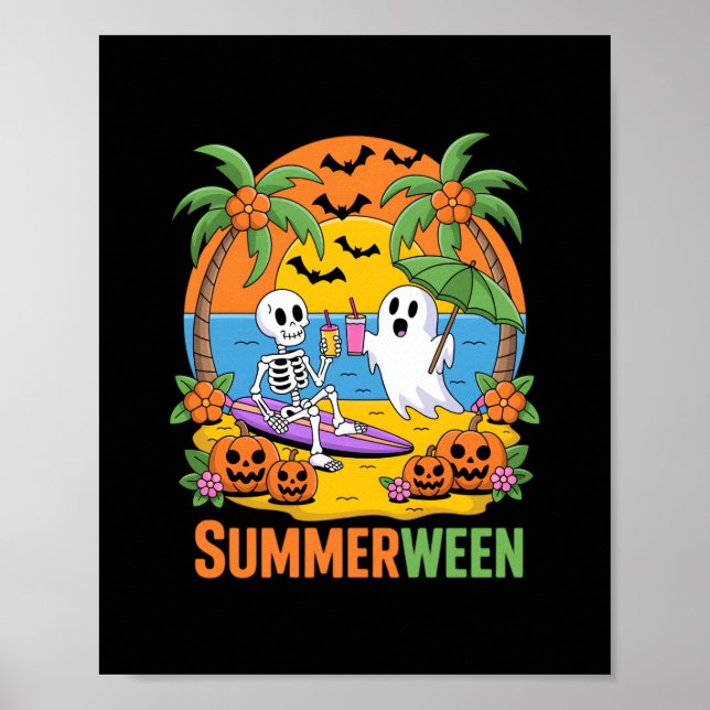 Summerween Skeleton Ghost Beach Halloween Party Fu Poster (Front)