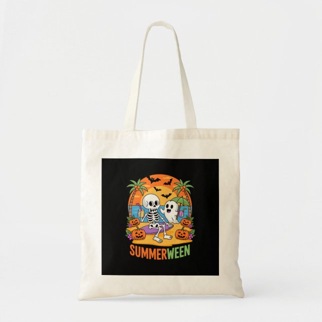 Summerween Skeleton Ghost Beach Halloween Party Fu Tote Bag (Front)