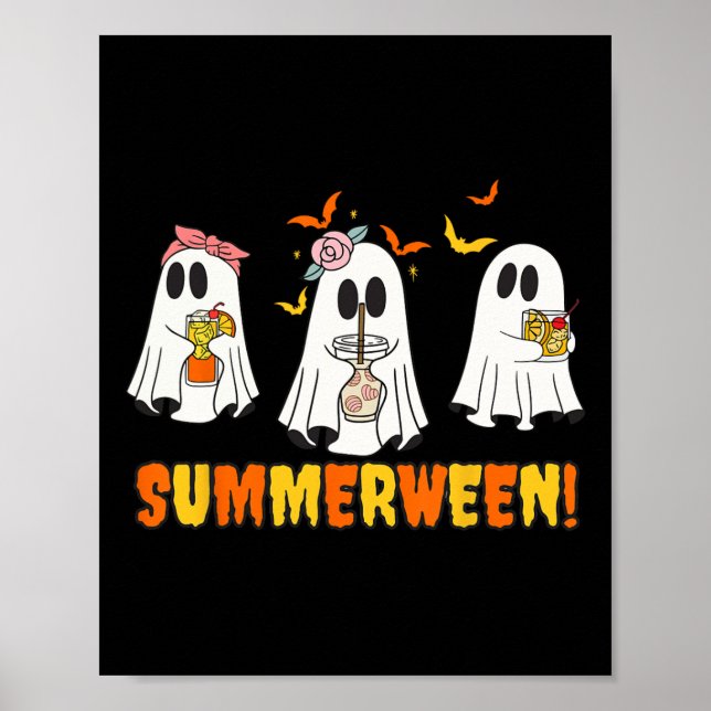Summerween Skeleton Ghost Beach Party Halloween Vi Poster (Front)