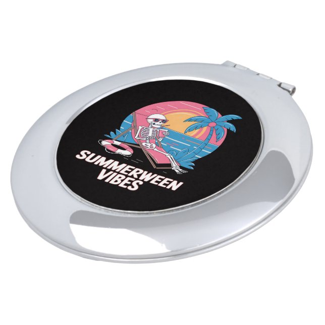 Summerween Skeleton Summer Vacation Beach Funny Compact Mirror (Turned)