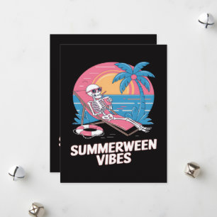 Summerween Skeleton Summer Vacation Beach Funny Holiday Card