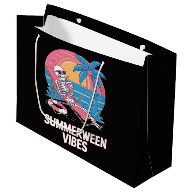 Summerween Skeleton Summer Vacation Beach Funny Large Gift Bag (Front Angled)