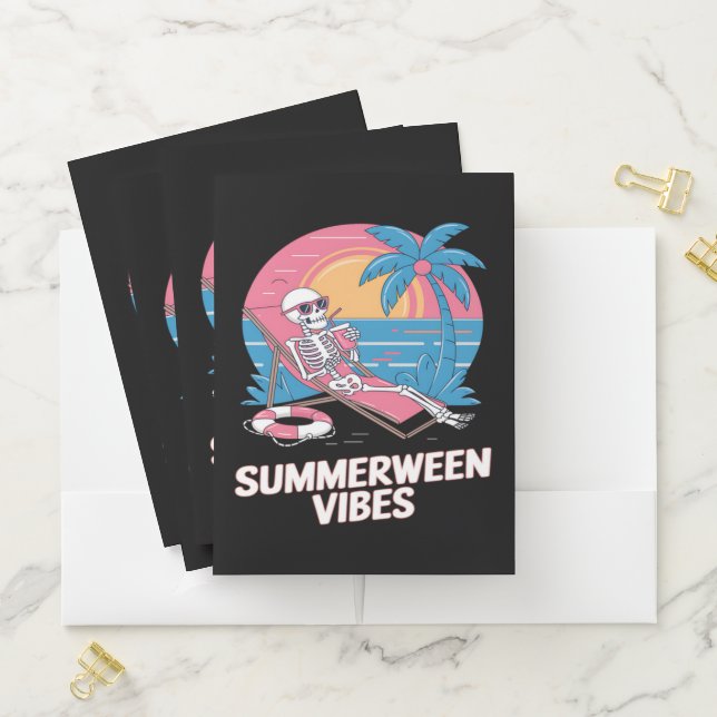 Summerween Skeleton Summer Vacation Beach Funny Pocket Folder (In Situ)