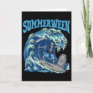 Summerween Skeleton Surf Grim Reaper Beach Spooky  Card
