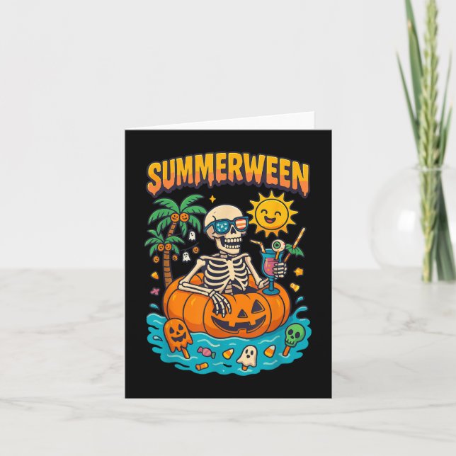 Summerween Skeleton Vibes Chillin In A Pumpkin Flo Card (Front)