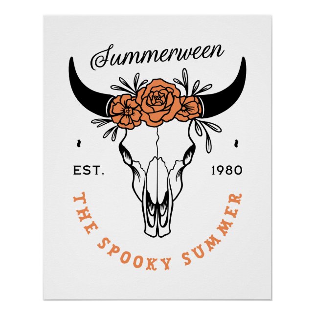 Summerween spooky summer floral skull aesthetic poster (Front)