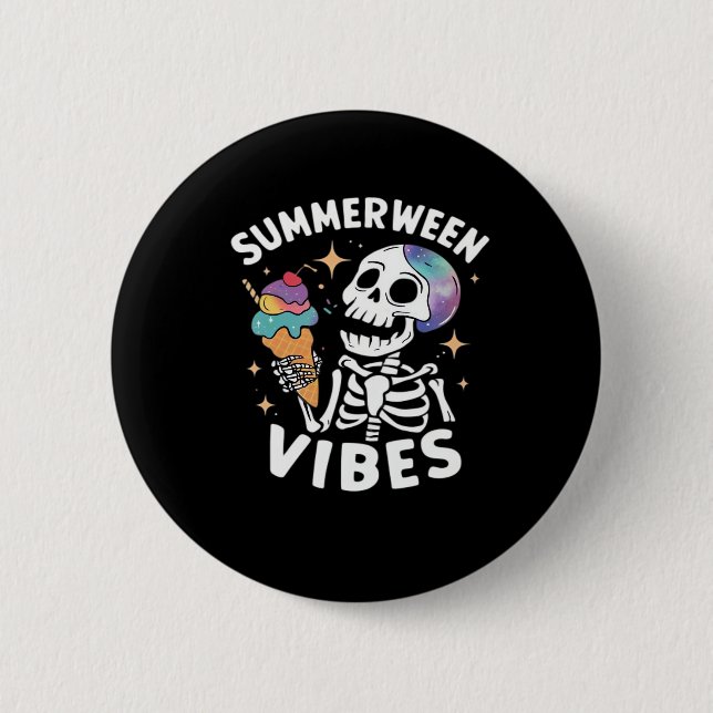 Summerween Summer Halloween Funny Skeleton Ice Cre Button (Front)