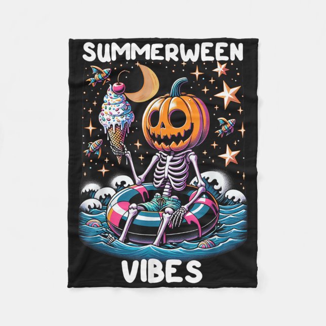 Summerween Summer Halloween Funny Skeleton Ice Cre Fleece Blanket (Front)