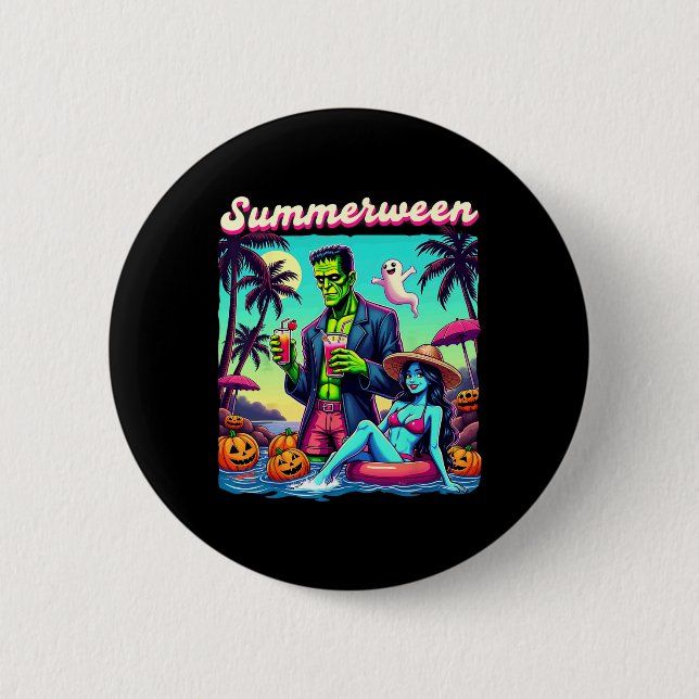 Summerween Summer Halloween Zombie Frankenstein Bo Button (Front)