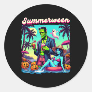 Summerween Summer Halloween Zombie Frankenstein Bo Classic Round Sticker