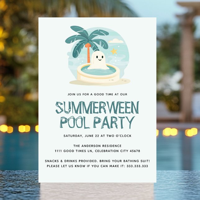 Summerween Summer Pool Garden Halloween Party Invitation (Creator Uploaded)