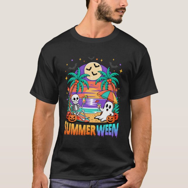 Summerween Summer Skeleton Party Halloween Vibes V T-Shirt (Front)