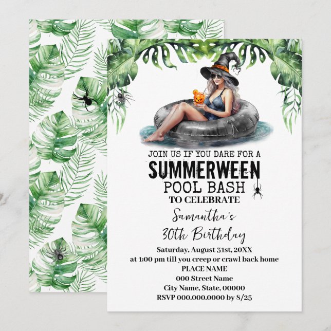 Summerween Tropical Witch Birthday Party Invitation (Front/Back)