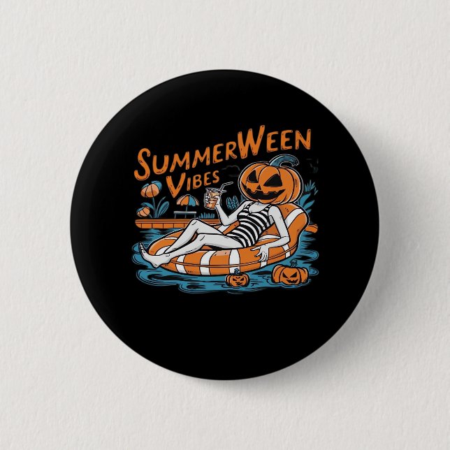 Summerween Vibes For Spooky Summer, Halloween Gift Button (Front)