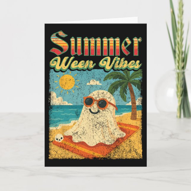 Summerween Vibes Ghost Funny Summer Halloween  Card (Front)