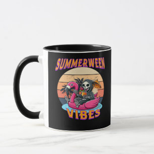 Summerween Vibes Grim Reaper Flamingo Float Retro Mug