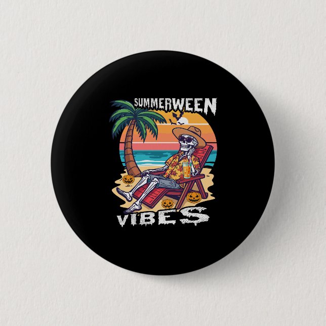 Summerween Vibes Halloween Skeleton Button (Front)