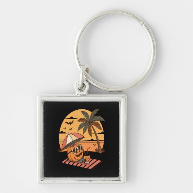Summerween Vibes – Pumpkin On Vacation Keychain (Front)
