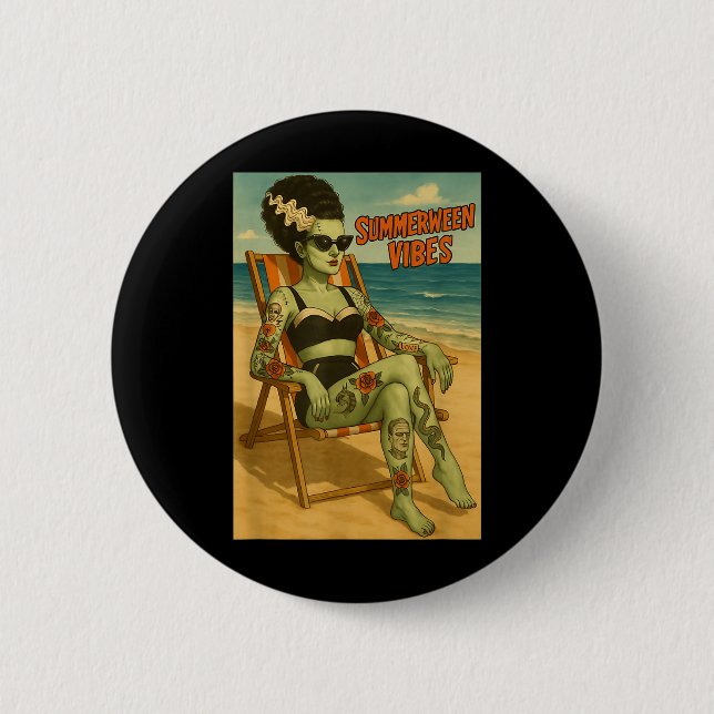 Summerween Vibes Retro Beach Gothic Style Tee  Button (Front)