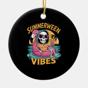 Summerween Vibes Skeleton Flamingo Float Summer Ha Ceramic Ornament