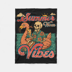 Summerween Vibes Skeleton Flamingo Float Summer Ha Fleece Blanket