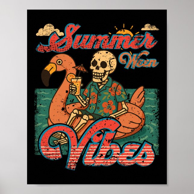 Summerween Vibes Skeleton Flamingo Float Summer Ha Poster (Front)