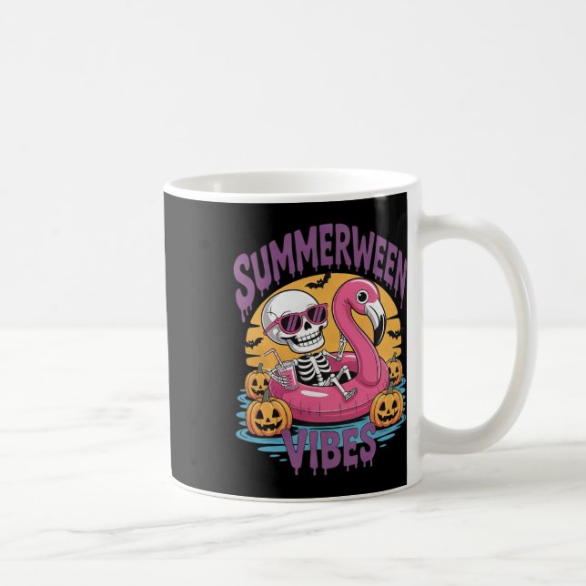 Summerween Vibes Skeleton Flamingo Spooky Hallowee Coffee Mug (Right)