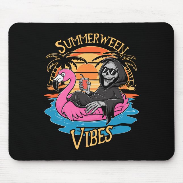 Summerween Vibes Skeleton Flamingo Spooky Hallowee Mouse Pad (Front)