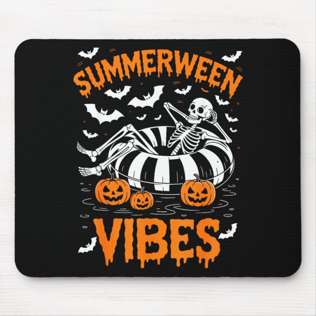 Summerween vibes skeleton floating pool pumpkin mouse pad (Front)