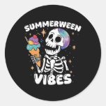 Summerween Vibes Skeleton Ice Cream Art Summer Hal Classic Round Sticker